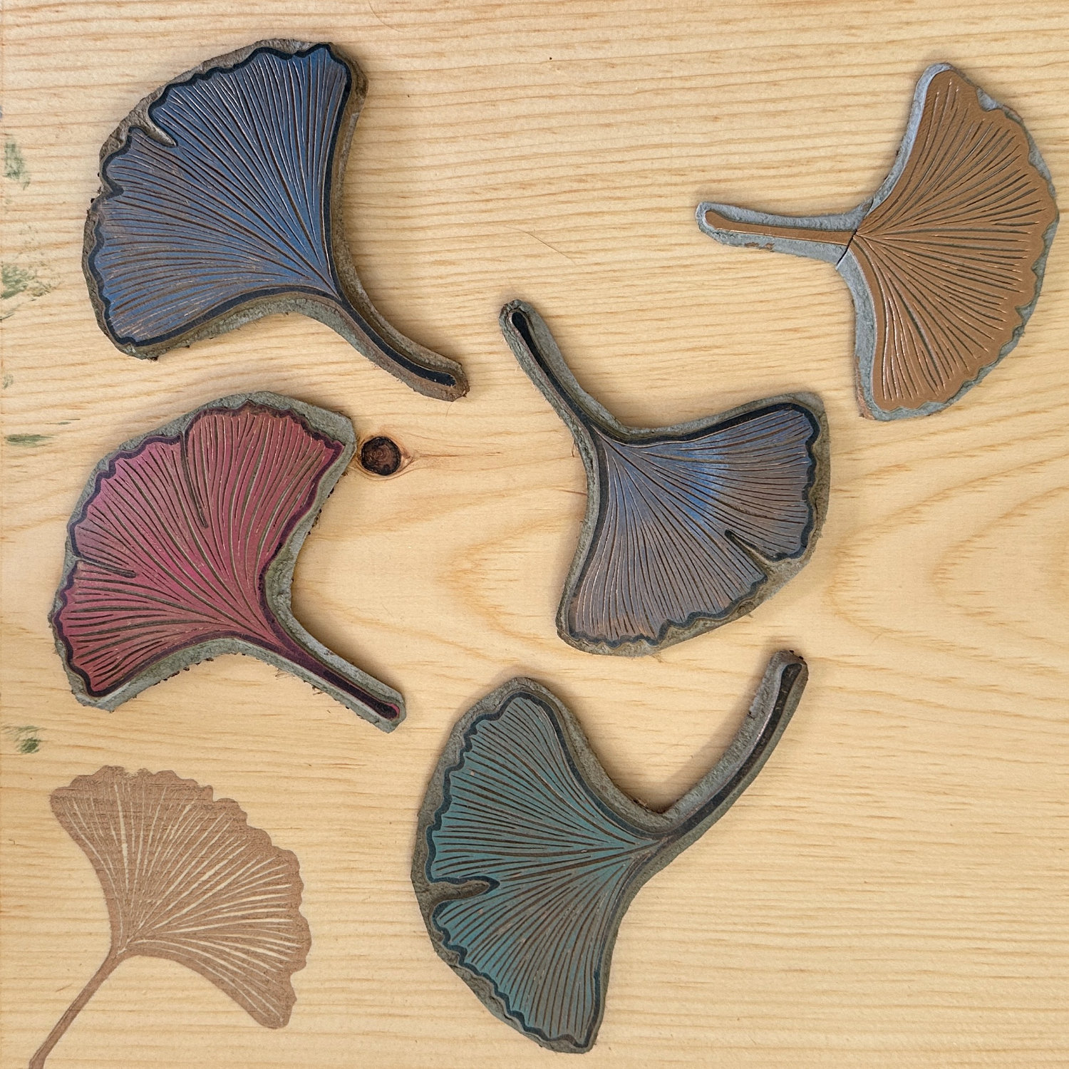 Ginkgo Linoleum blocks.