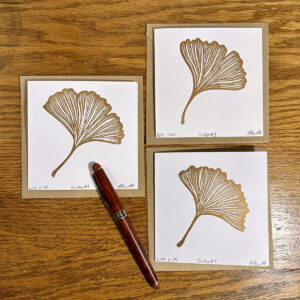 linoblock gingko greeting card