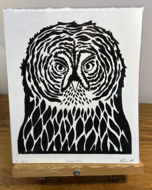 great grey owl lino print