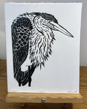 heron lino print