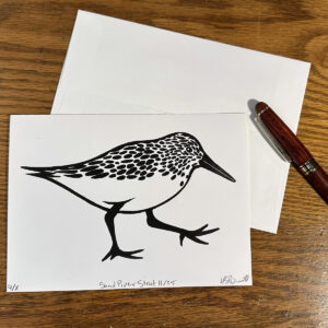 sandpiper strut lino print greeting card