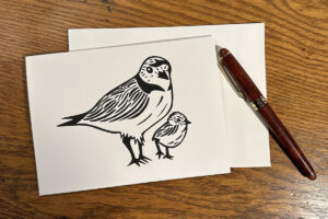 linoblock plover pair greeting card